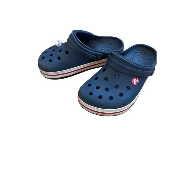 Crocs Kids Clog Navy‎ Blue Red White Stripe J2 Comfort Classic Sandals - Picture 2 of 8
